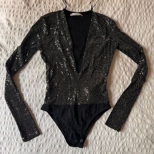 Zara Black Sequin Bodysuit